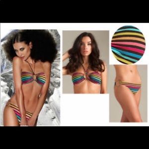 Vitamin A Rainbow Stripe Bandeau O-Ring Reversible Bikini